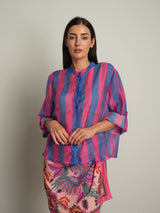 Camicia riga abbinata pappagallo multicolor - bluette