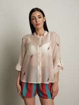 Camicia bianca pappagallo multicolor - Petrolio