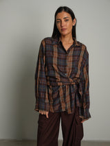 Camicia nodo laterale quadro - moro