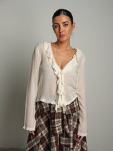 Camicia Rouches scollo V - Burro
