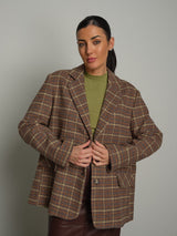 Giacca over multicolor pied de poule - Tabacco