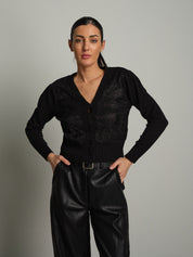Cardigan ricamo pizzo Nero Haveone JPH-R108;Cardigan ricamo pizzo Nero Haveone JPH-R108 — foto 2;Cardigan ricamo pizzo Nero Haveone JPH-R108 — foto 3