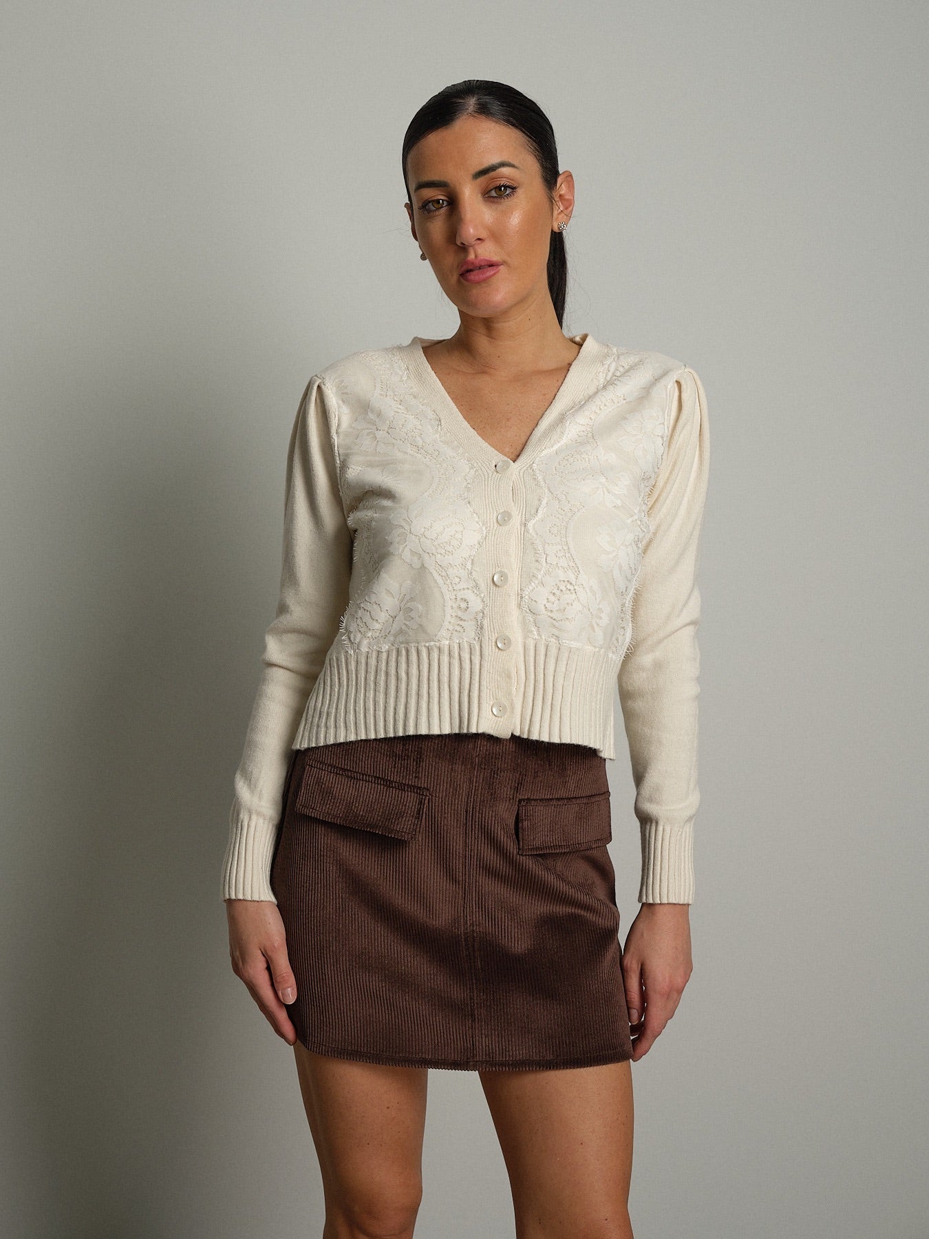 Cardigan ricamo pizzo Panna Haveone JPH-R108;Cardigan ricamo pizzo Panna Haveone JPH-R108 — foto 2;Cardigan ricamo pizzo Panna Haveone JPH-R108 — foto 3