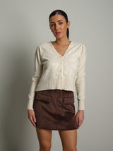 Cardigan ricamo pizzo - Panna