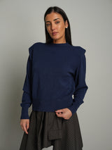 Pullover girocollo spalline - Blu notte