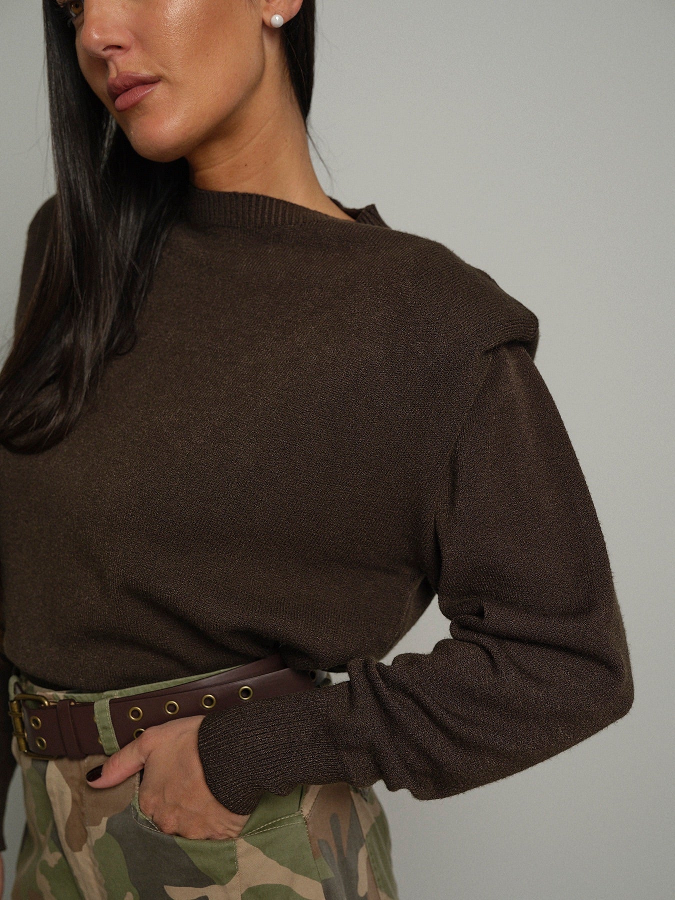 Pullover girocollo spalline Moro Haveone MAZ-R214;Pullover girocollo spalline Moro Haveone MAZ-R214 — foto 2;Pullover girocollo spalline Moro Haveone MAZ-R214 — foto 3
