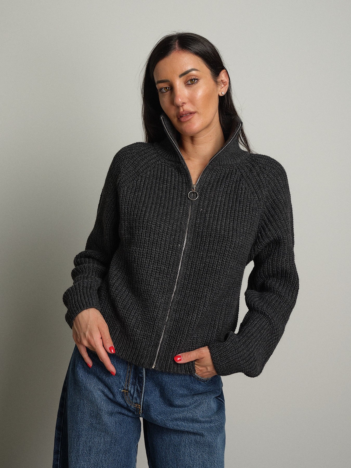 Cardigan zip Antracite Haveone MHO-R055;Cardigan zip Antracite Haveone MHO-R055 — foto 2;Cardigan zip Antracite Haveone MHO-R055 — foto 3;Cardigan zip Antracite Haveone MHO-R055 — foto 4