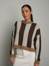Pullover girocollo riga verticale - moro