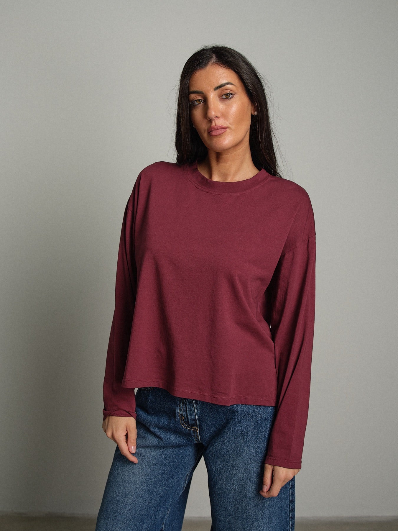 Maglia scatola manica lunga Bordeaux Haveone MJS-R125;Maglia scatola manica lunga Bordeaux Haveone MJS-R125 — foto 2