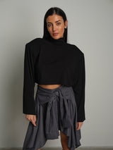 Lupetto crop spalle imbottite - Nero