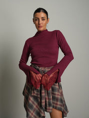 Maglia collo cratere costine pizzo Bordeaux Haveone MMA-R275;Maglia collo cratere costine pizzo Bordeaux Haveone MMA-R275 — foto 2;Maglia collo cratere costine pizzo Bordeaux Haveone MMA-R275 — foto 3;Maglia collo cratere costine pizzo Bordeaux Haveone MMA-R275 — foto 4