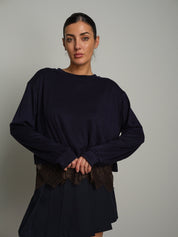 Maglia polsini fondo pizzo Blu-notte Haveone MMA-R276;Maglia polsini fondo pizzo Blu-notte Haveone MMA-R276 — foto 2;Maglia polsini fondo pizzo Blu-notte Haveone MMA-R276 — foto 3;Maglia polsini fondo pizzo Blu-notte Haveone MMA-R276 — foto 4;Maglia polsini fondo pizzo Blu-notte Haveone MMA-R276 — foto 5