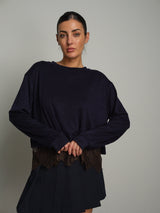 Maglia polsini fondo pizzo - Blu notte