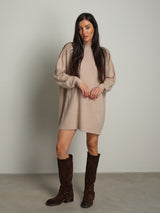 Abito in maglia collo cratere - Beige