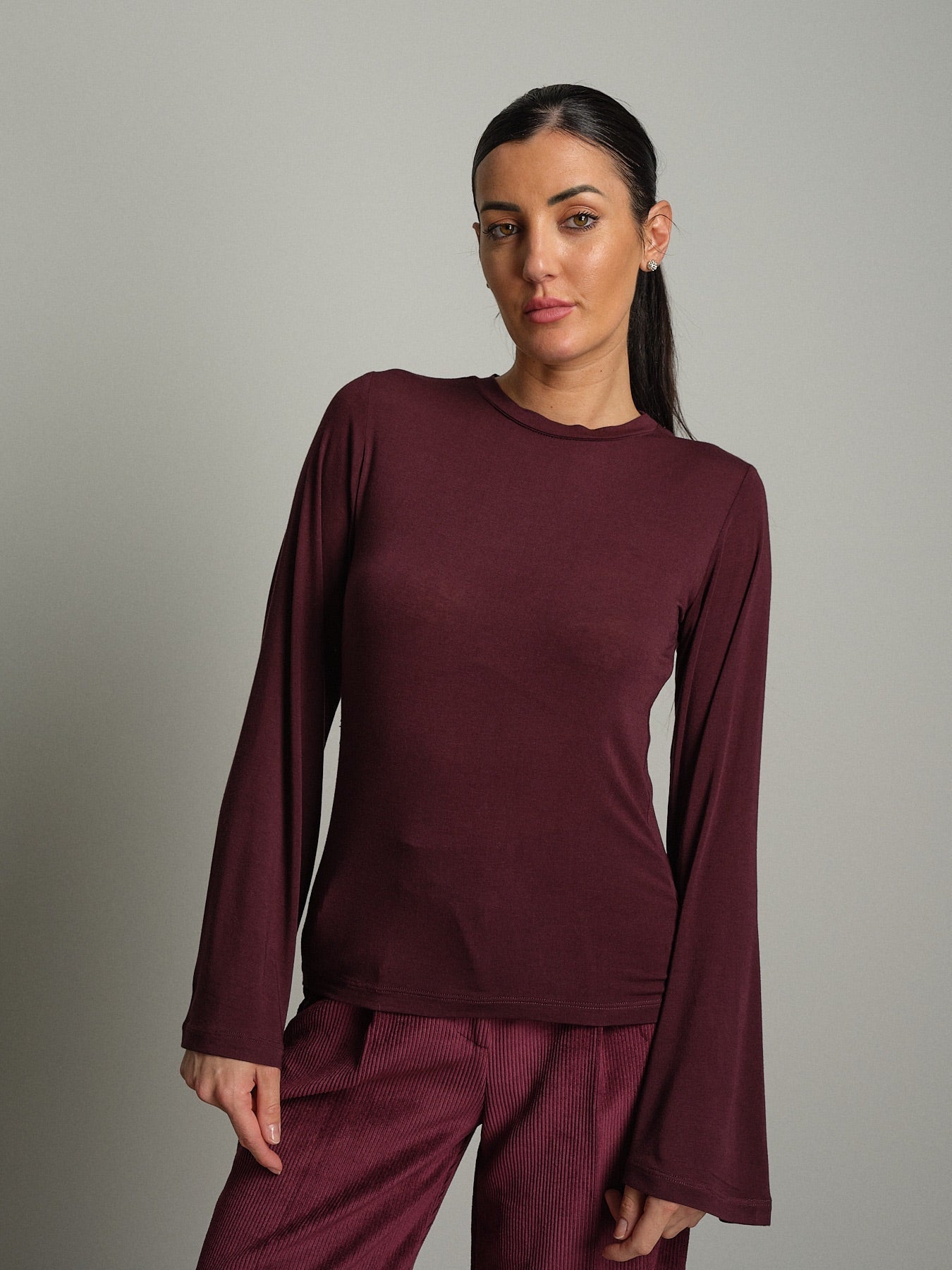 Maglia modal manica campana Bordeaux Haveone MSH-R246;Maglia modal manica campana Bordeaux Haveone MSH-R246 — foto 2