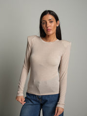 Maglia modal spalle imbottite Beige Haveone MSH-R268;Maglia modal spalle imbottite Beige Haveone MSH-R268 — foto 2;Maglia modal spalle imbottite Beige Haveone MSH-R268 — foto 3