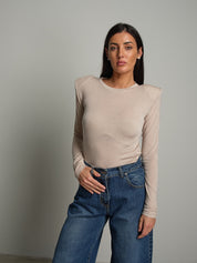 Maglia modal spalle imbottite Beige Haveone MSH-R268;Maglia modal spalle imbottite Beige Haveone MSH-R268 — foto 2;Maglia modal spalle imbottite Beige Haveone MSH-R268 — foto 3