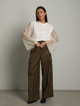 Pantalone cargo bottoni - Verde militare
