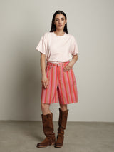 Bermuda jeans rigato - Fucsia