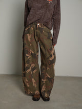 Jeans barrel over mimetico - Verde militare