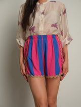 Shorts riga abbinato pappagallo multicolor - bluette