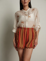 Shorts riga cammello abbinato a scimmia palme - Rosso
