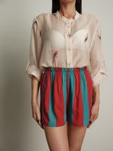 Shorts righe abbinato pappagallo multicolor - Petrolio