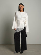 Maglia foulard frange - Bianco ottico