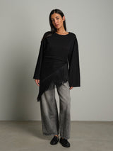 Maglia foulard frange - Nero