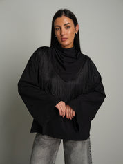 Maglia foulard frange Nero Haveone TVS-R049;Maglia foulard frange Nero Haveone TVS-R049 — foto 2;Maglia foulard frange Nero Haveone TVS-R049 — foto 3;Maglia foulard frange Nero Haveone TVS-R049 — foto 4