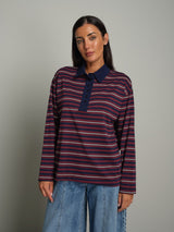 Polo manica lunga rigata - Bordeaux