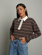 Polo manica lunga rigata - Verde oliva