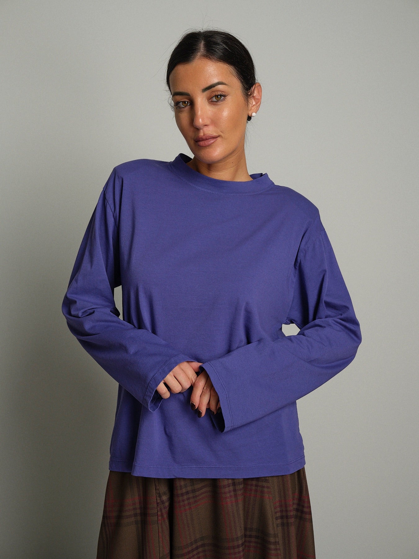 Maglia trapezio spalle imbottite Viola Haveone TXT-R044;Maglia trapezio spalle imbottite Viola Haveone TXT-R044 — foto 2;Maglia trapezio spalle imbottite Viola Haveone TXT-R044 — foto 3
