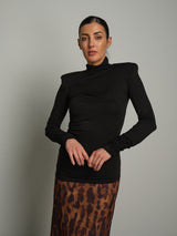 Dolcevita arricciato spalle imbottite - Nero
