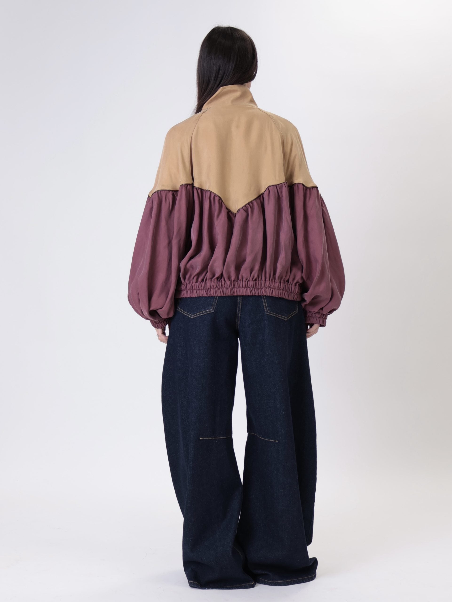 Giacca zip cupro senape/vino