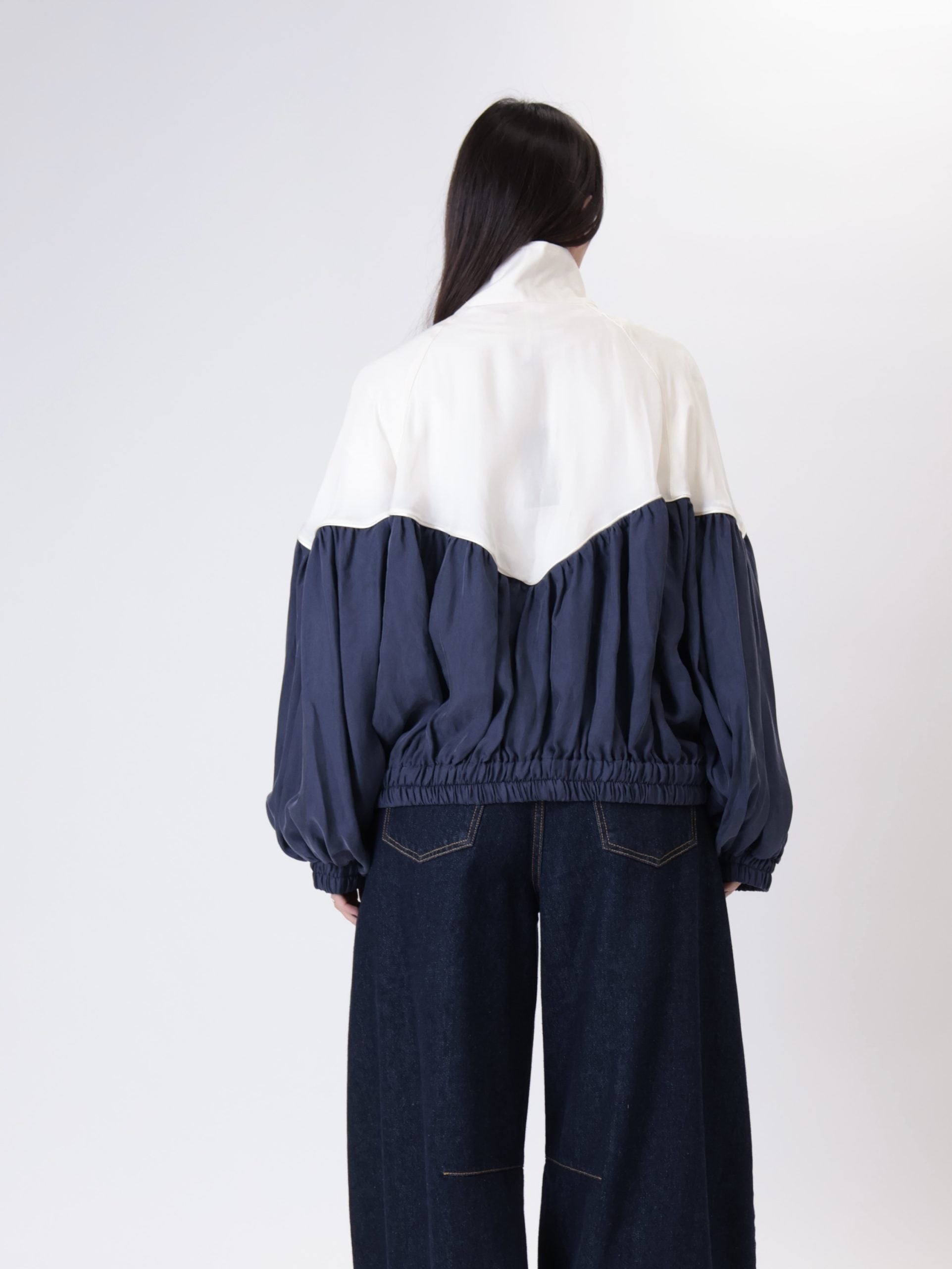 Cream/blue cupro zip jacket