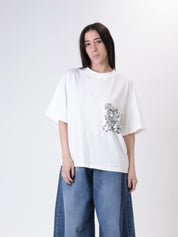 T-shirt tasca pailettes panna