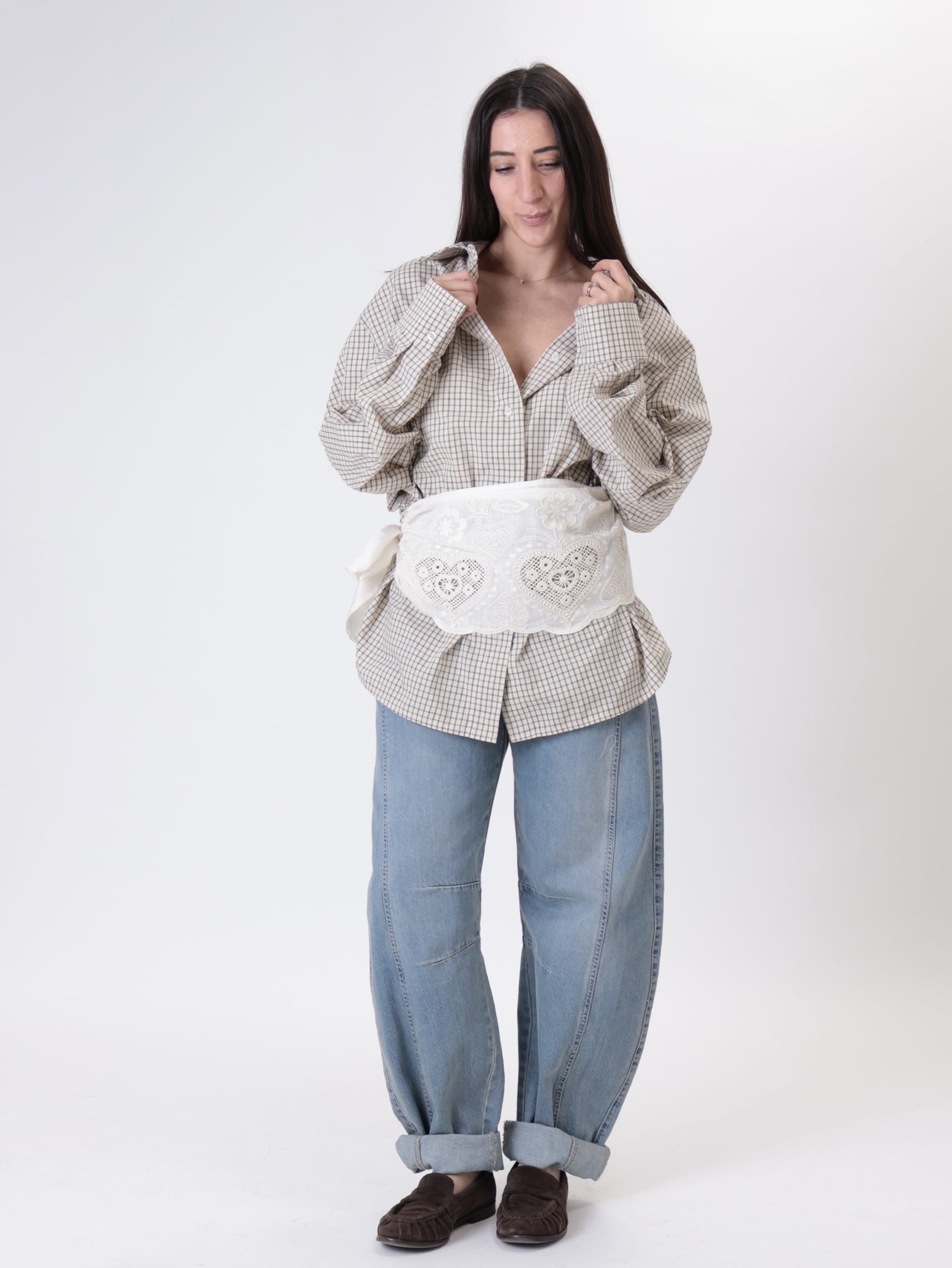 Camicia quadri foulard beige