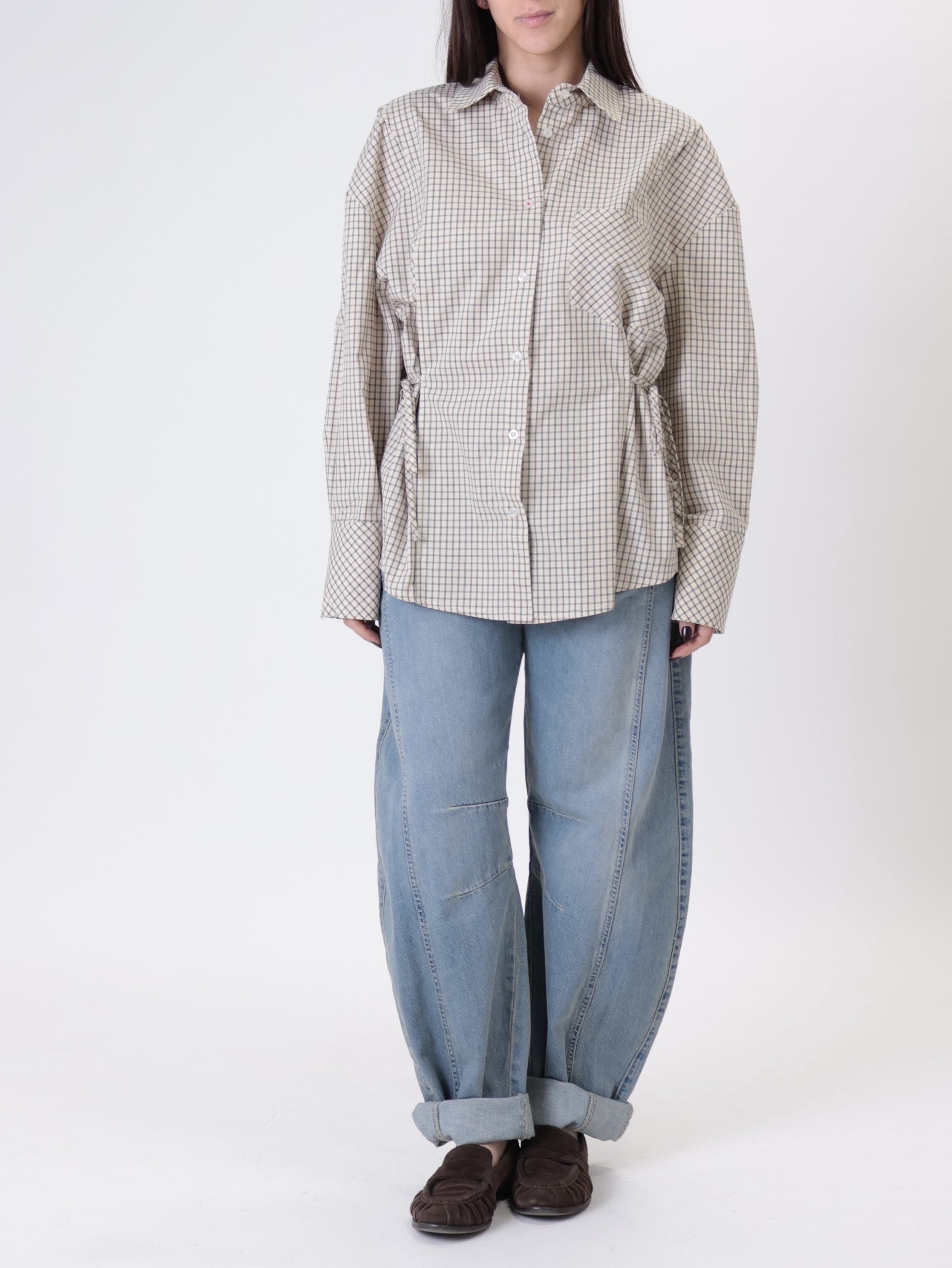 Camicia quadri lacci beige