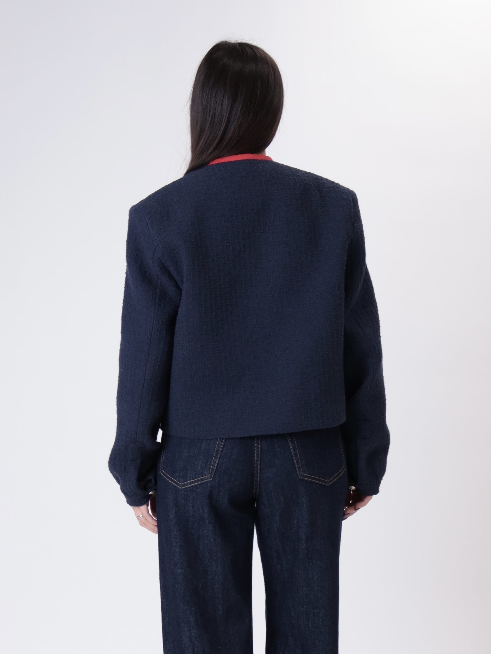 Giacca scollo V blu/rosso