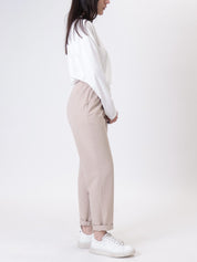 Elasticated beige cigarette trousers