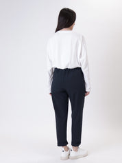 Blue stretch cigarette trousers