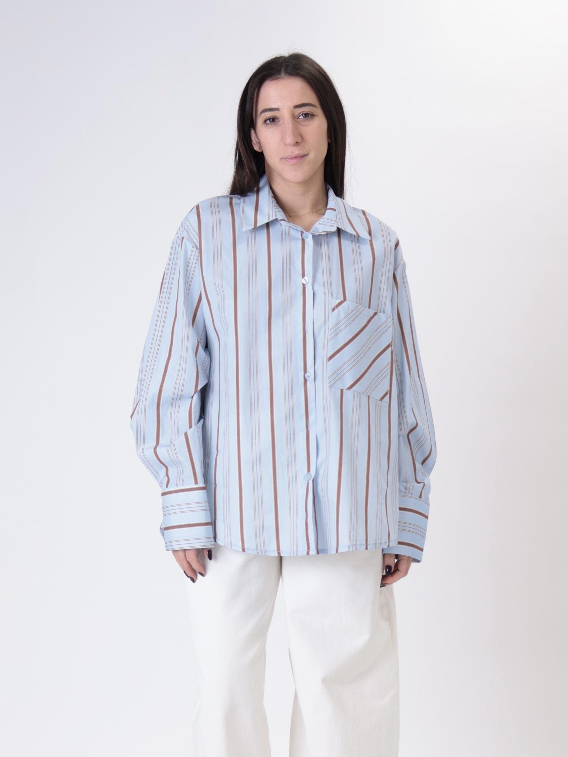 Sky blue/tobacco stripe shirt