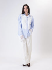 Blue/white striped shirt with lace