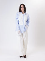 Blue/white striped shirt with lace