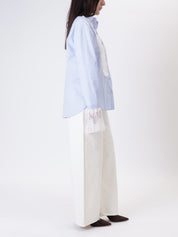 Blue/white striped shirt with lace