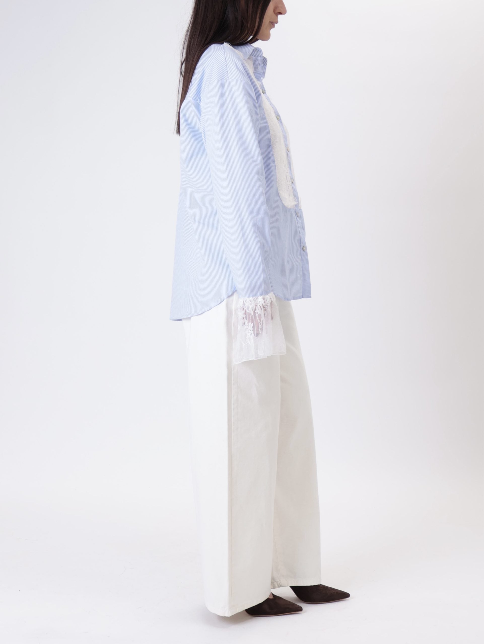 Blue/white striped shirt with lace