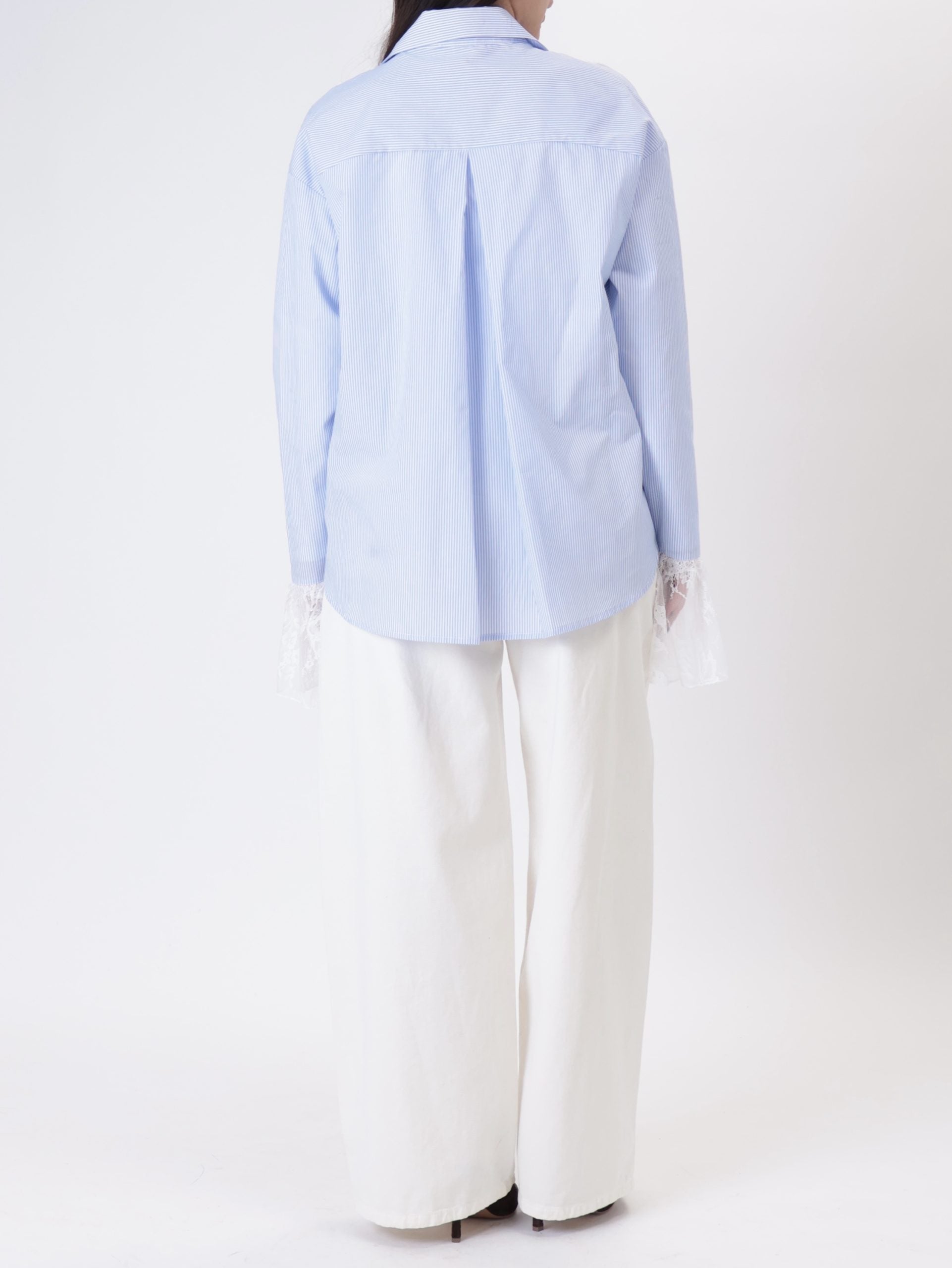 Blue/white striped shirt with lace