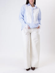 Blue/white striped shirt with lace