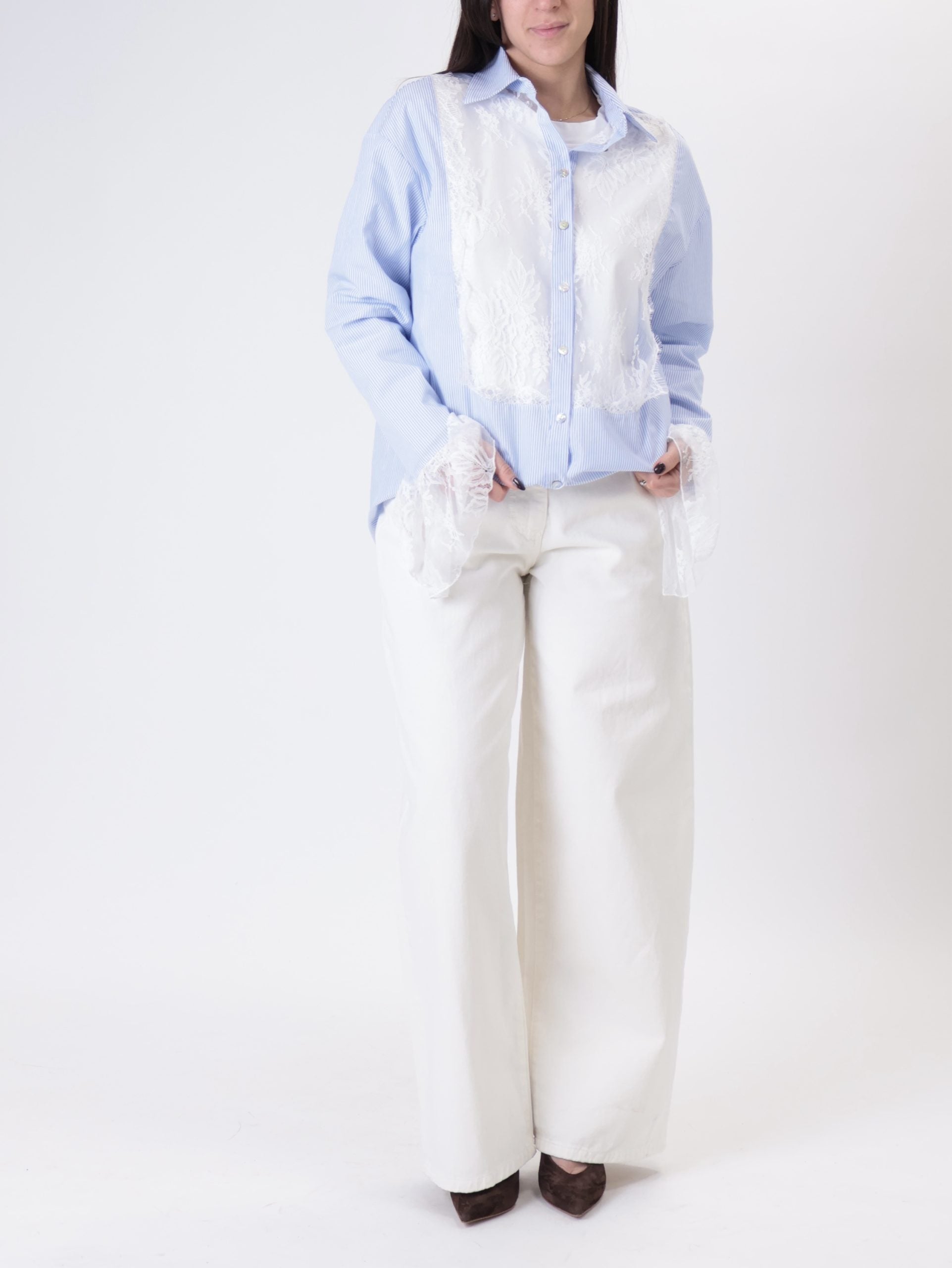 Blue/white striped shirt with lace